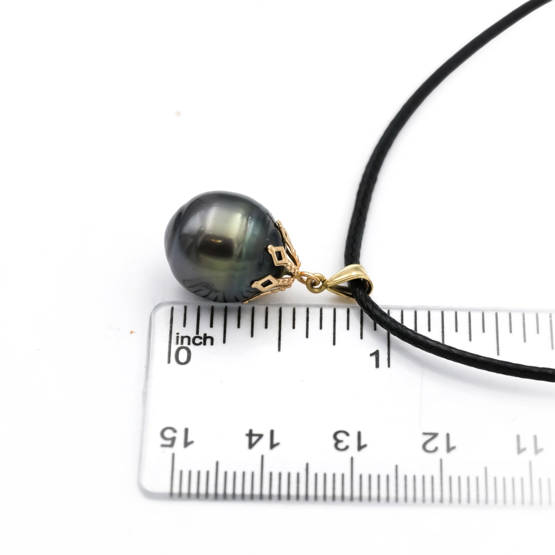 14k Yellow Gold 13.0mm Black Tahitian Pearl Pendant Necklace