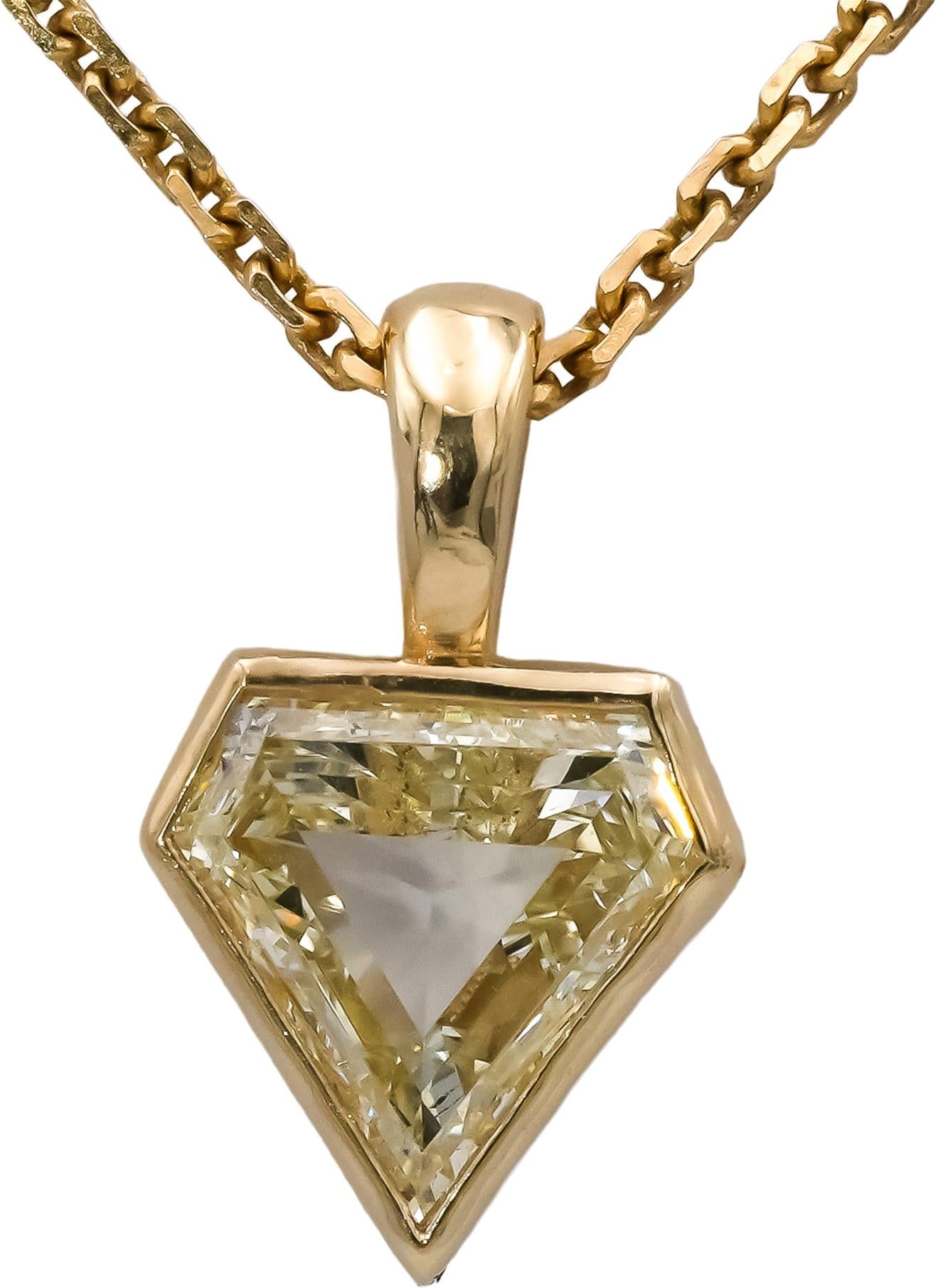 14k Yellow Gold Light Yellow Shield Cut Diamond Pendant Necklace 1.07CT