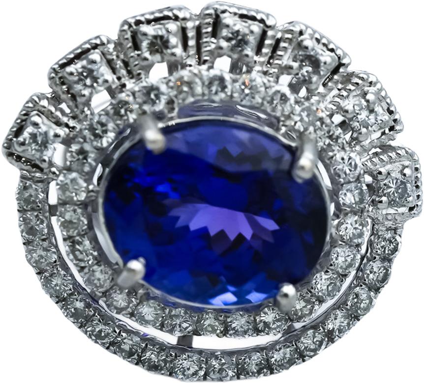18k White Gold Oval Tanzanite & Round Diamond Halo Stud Earrings 10.50CTW