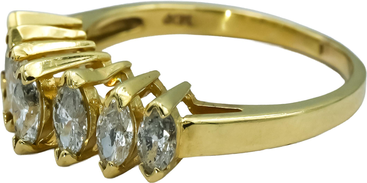 14k Yellow Gold Marquise Cut Diamond Seven Stone Band Ring 0.75CT Size 6