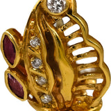 18k Yellow Gold Diamond and Ruby Abstract Earrings 0.40CTW