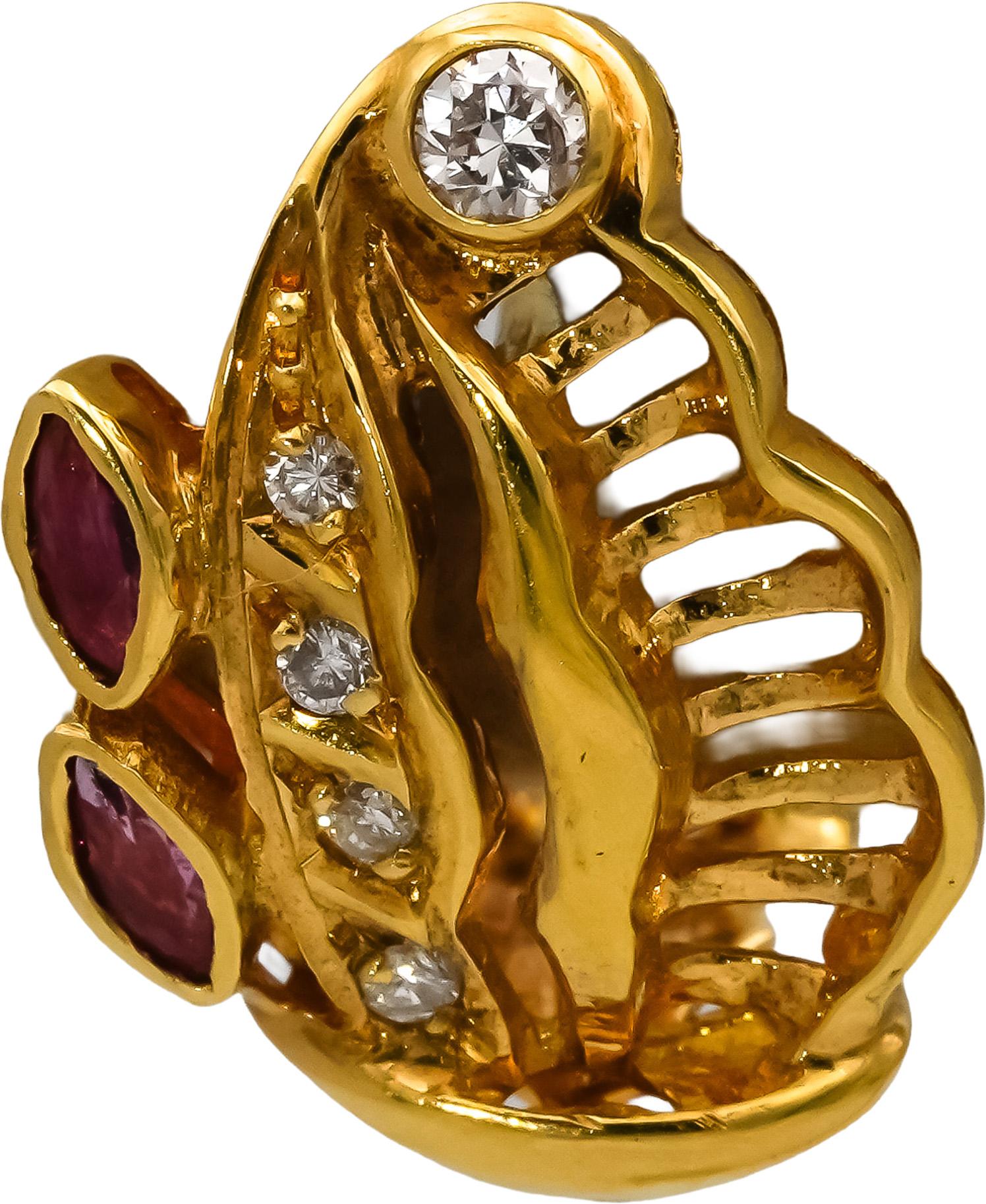 18k Yellow Gold Diamond and Ruby Abstract Earrings 0.40CTW