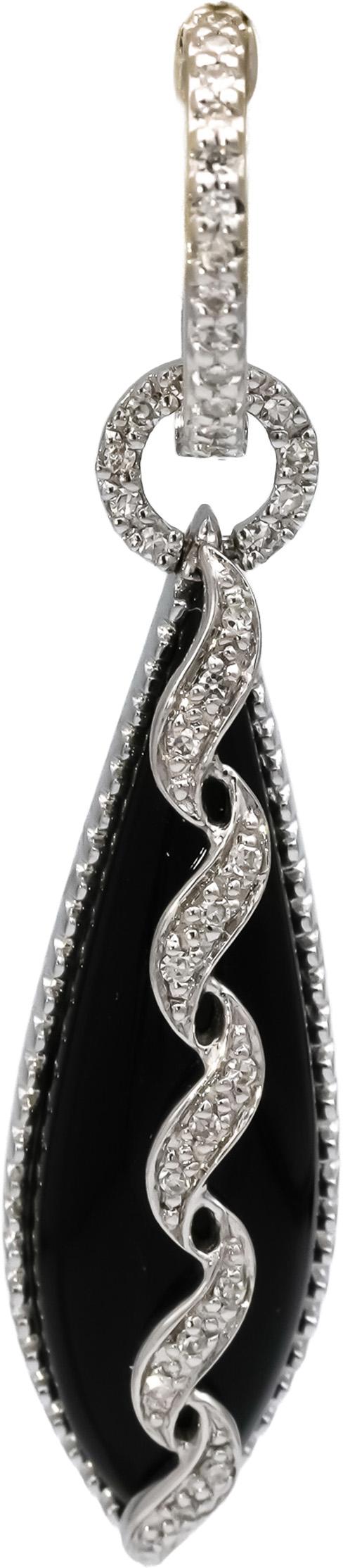 14k White Gold Diamond and Black Onyx Drop Dangle Earrings 0.20CT