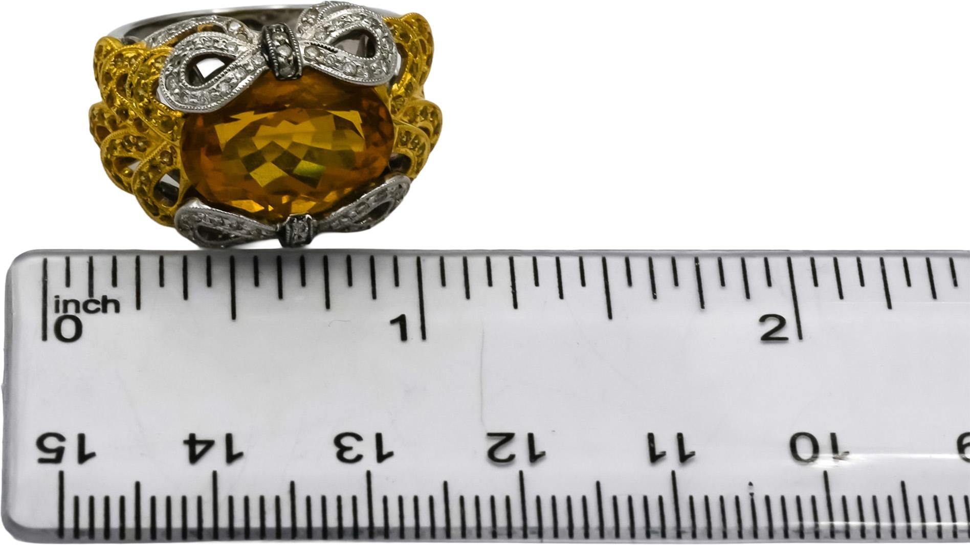 18k White Yellow Gold Citrine Yellow Sapphire Diamond Cocktail Ring 7.85CT Sz 7