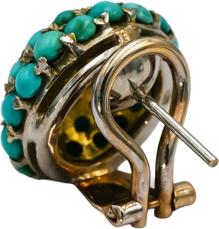 18k White Gold Cabochon Turquoise Cluster Button Earrings