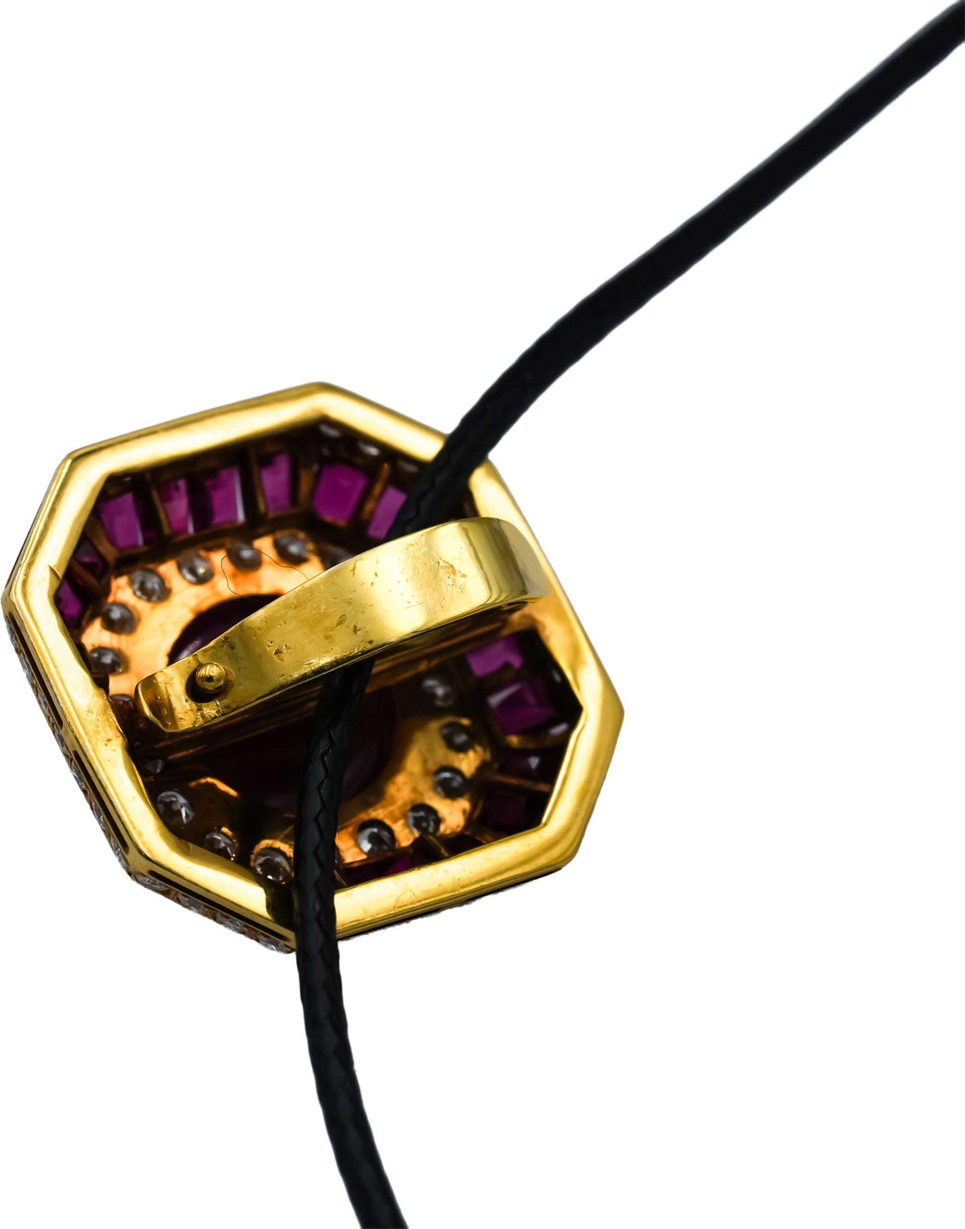 18k Yellow Gold VS Diamond and Ruby Octagon Shaped Slide Pendant Necklace 4.0CT