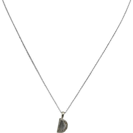 14k White Gold Half Moon Rose Cut Diamond Solitaire Pendant Necklace 1.03CT