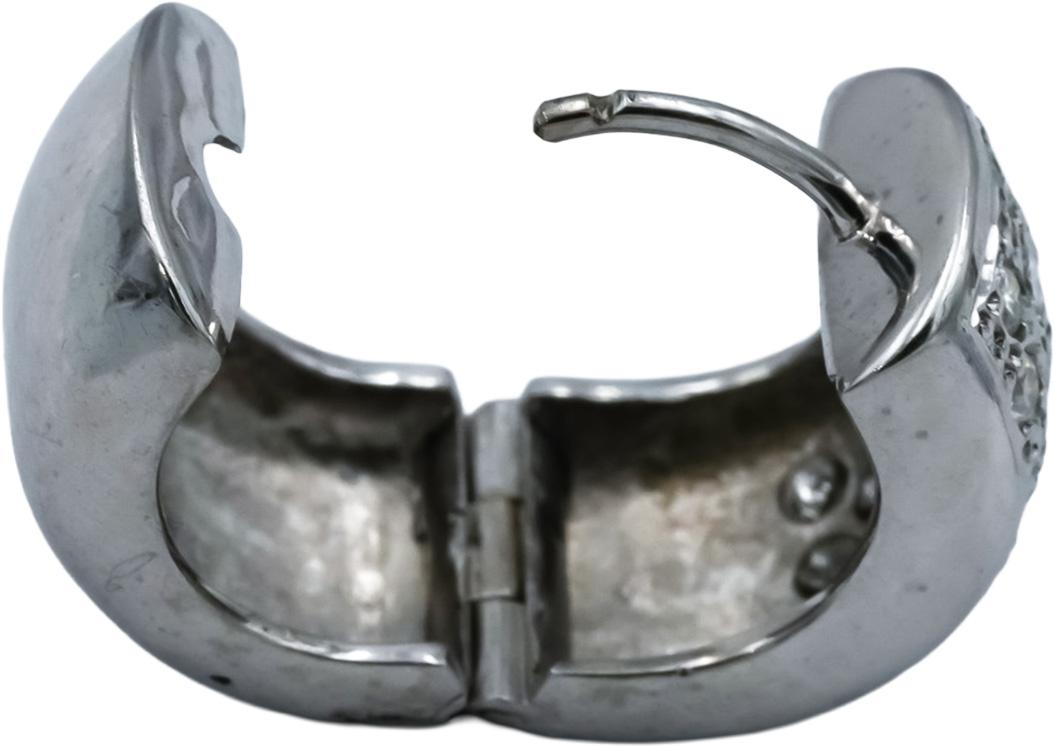 14k White Gold Round Pave Diamond Huggie Hoop Earrings 1.20CT
