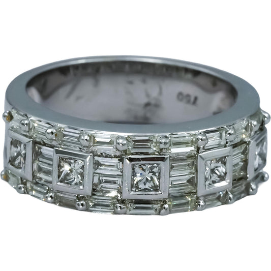 18k White Gold VS Round Baguette Princess Cut Diamond Band Ring 1.25CT Size 6.75