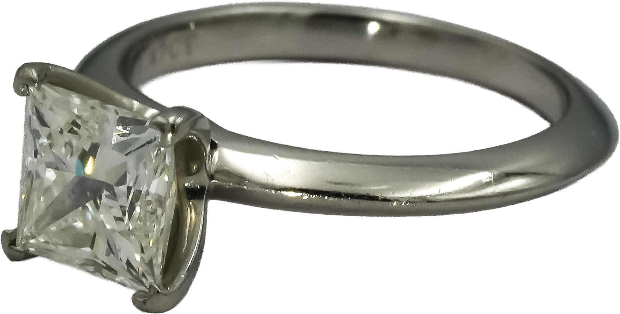 TIFFANY & CO. Platinum VVS2/I Princess Cut Diamond Solitaire Ring 1.47CT Size 5