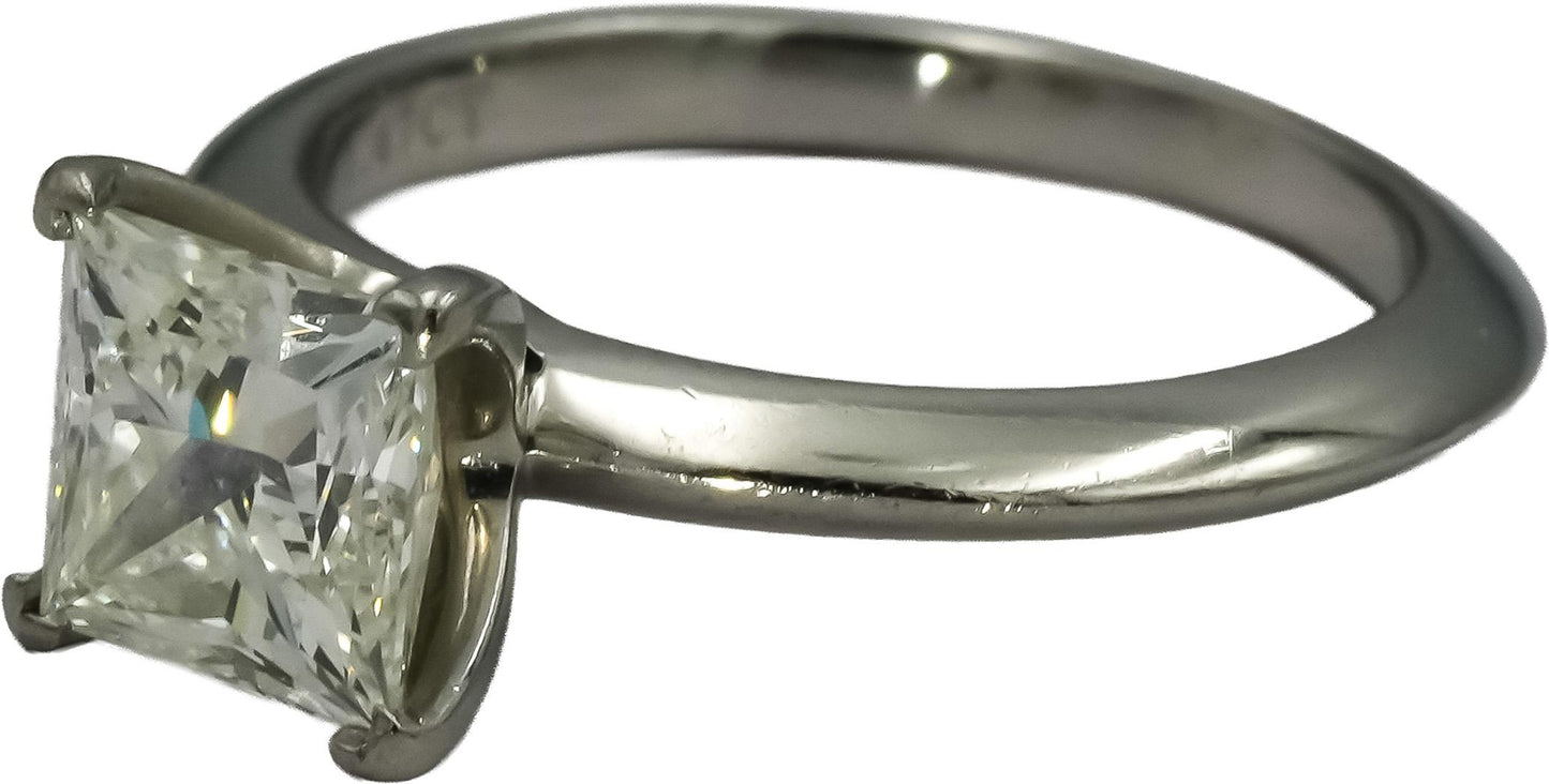 TIFFANY & CO. Platinum VVS2/I Princess Cut Diamond Solitaire Ring 1.47CT Size 5