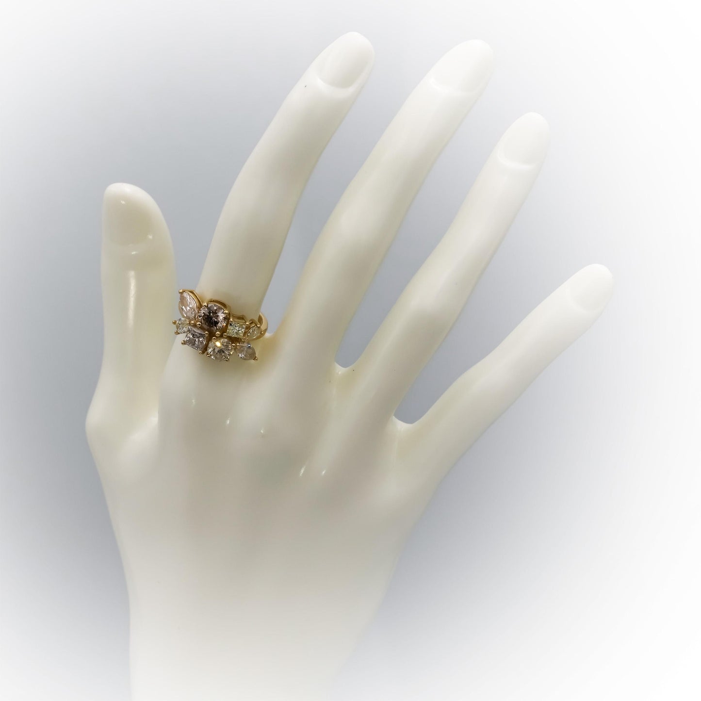 14k Yellow Gold Marquise Princess Round Diamond Cluster Ring 3.71CT Size 6.5