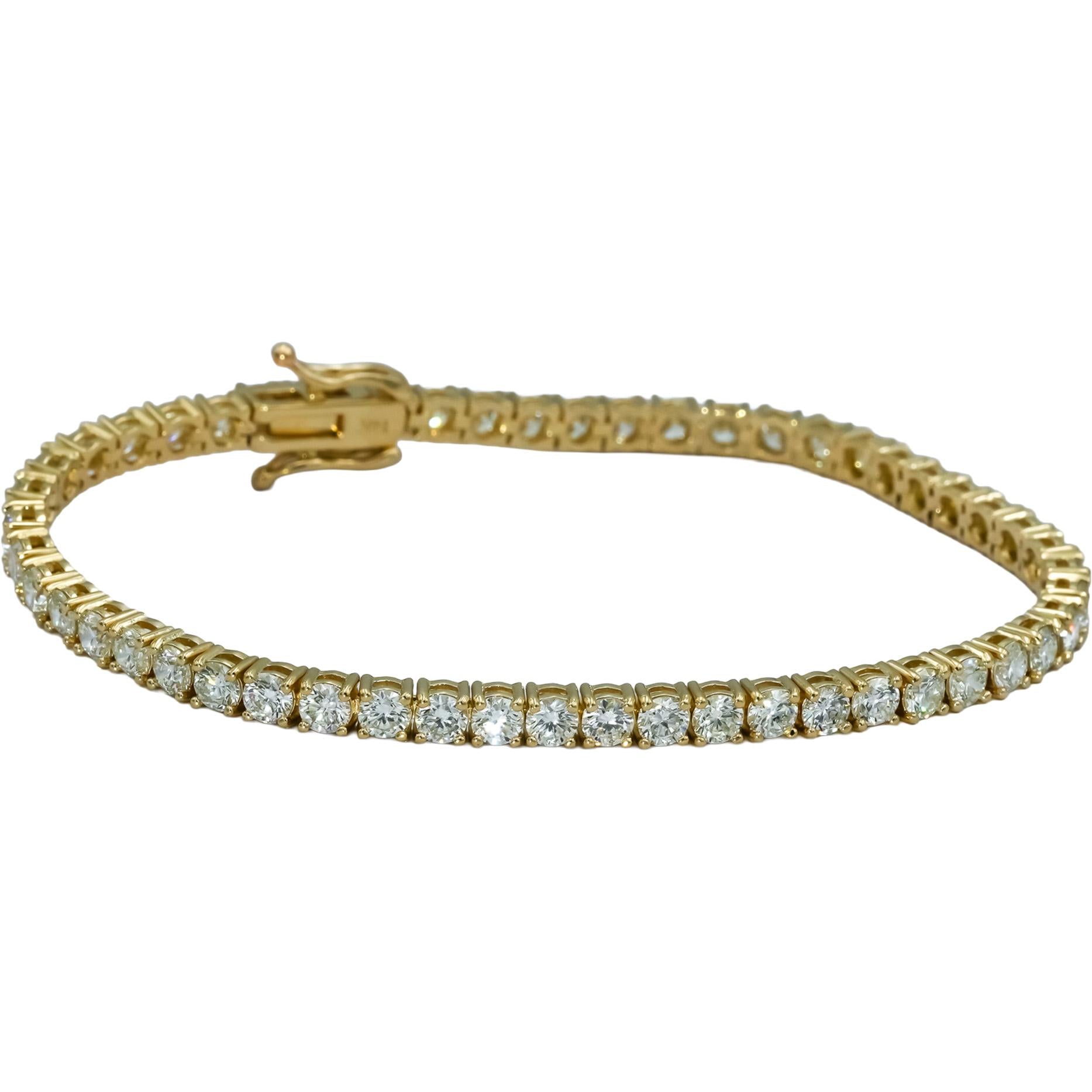 14k Yellow Gold VS Round Diamond Tennis Bracelet 7.05CT