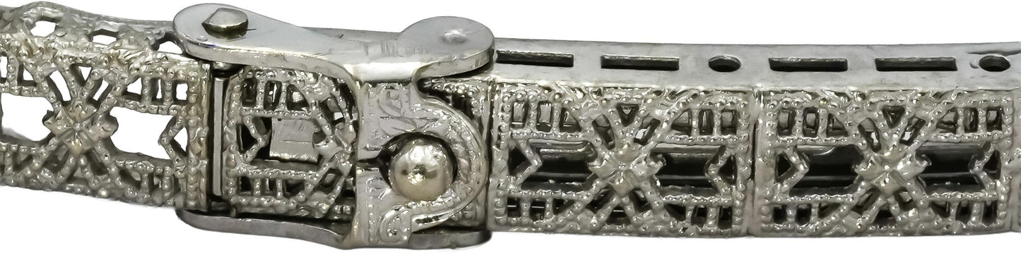 10k White Gold Diamond and Synthetic Emerald Filigree Bracelet 0.20CT