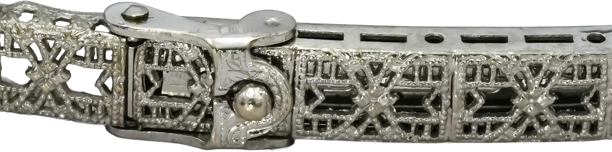 10k White Gold Diamond and Synthetic Emerald Filigree Bracelet 0.20CT