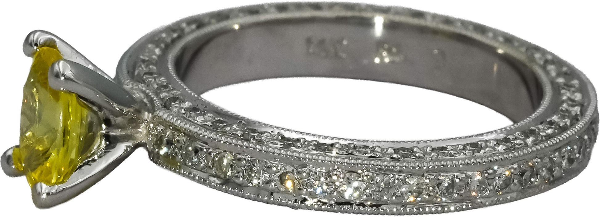 14k White Gold Diamond and Yellow Sapphire Cocktail Ring 1.53CT Size 6.5