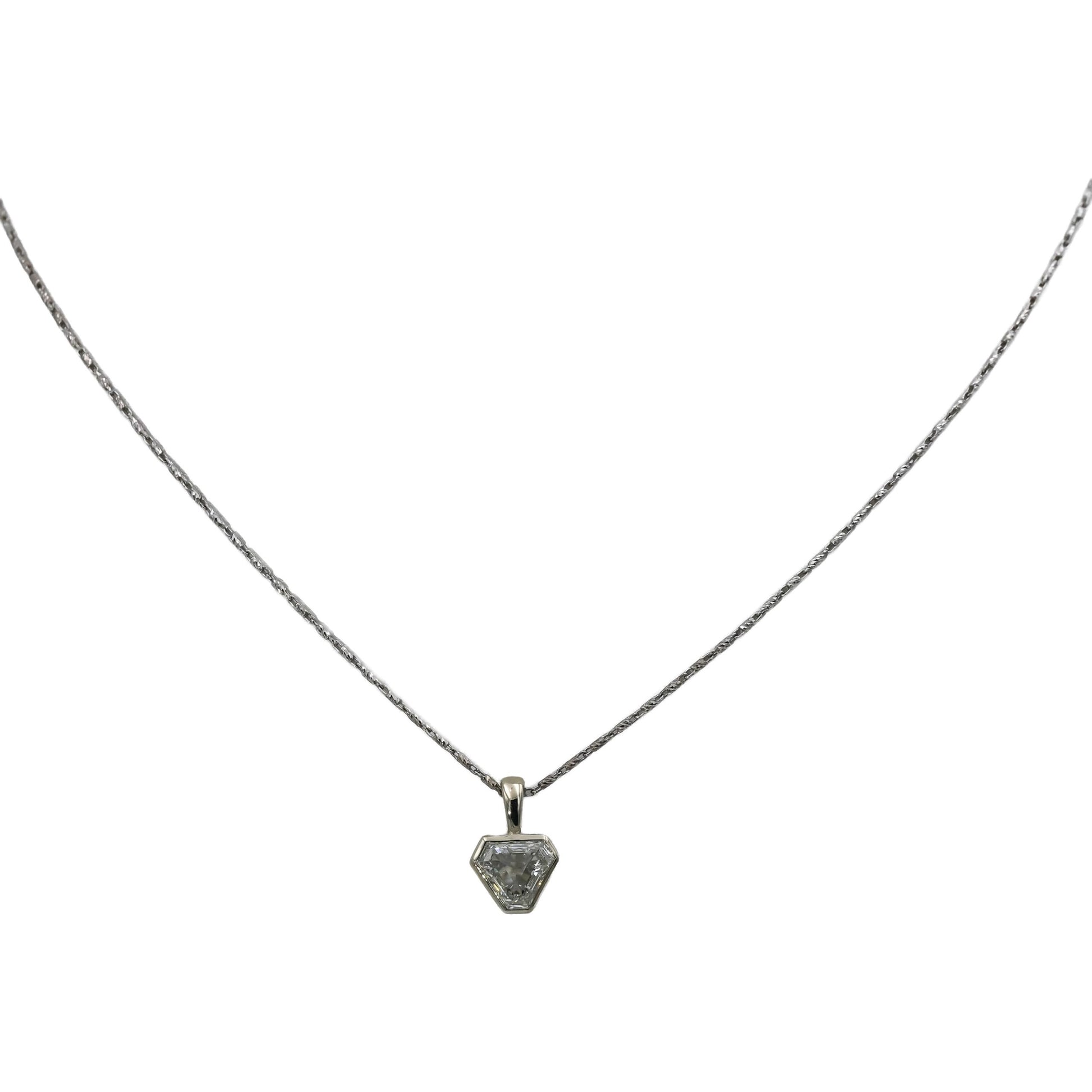 GIA Certified 14k White Gold SI1/H Step Trillion Diamond Pendant Necklace 1.01CT