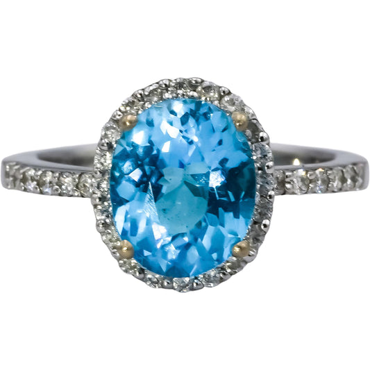 18k White Gold Diamond and Topaz Cocktail Ring 3.38CT Size 6.75