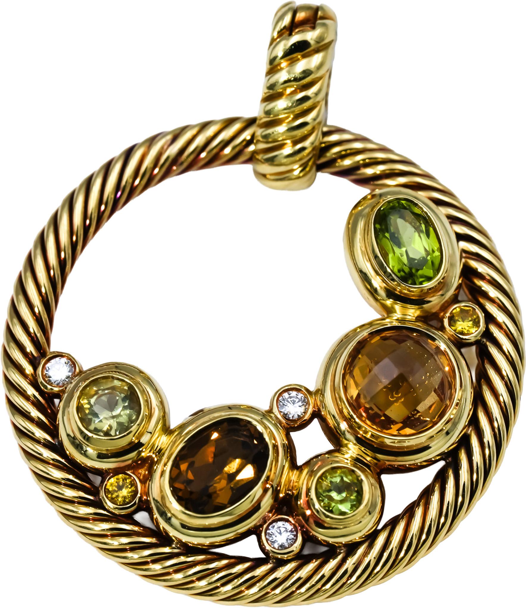 DAVID YURMAN 18k Yellow Gold Diamond & Gemstone Mosaic Collection Pendant 0.12CT