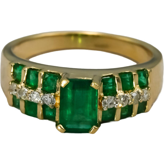 14k Yellow Gold Diamond and Emerald Cocktail Ring 1.72CT Size 8