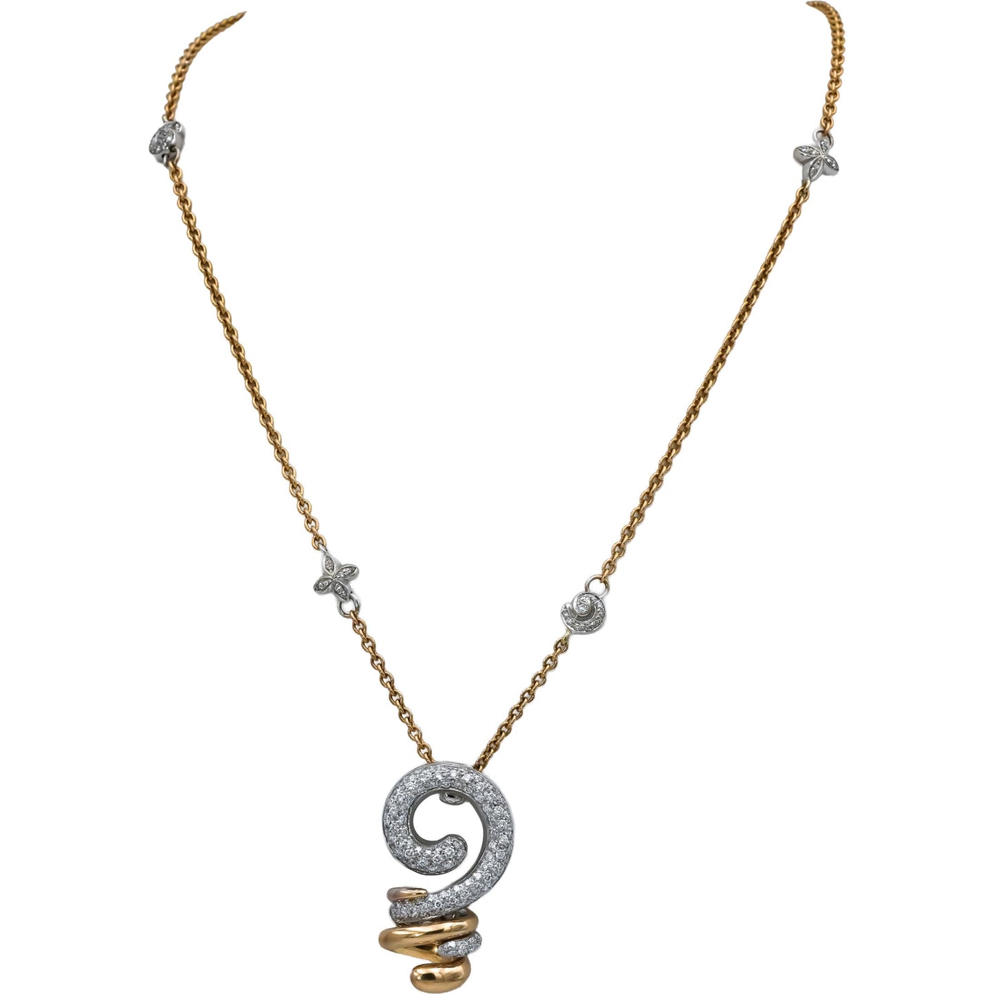 NOUVELLE BAGUE 18k White and Yellow Gold VS Diamond Pendant Necklace 1.50CT