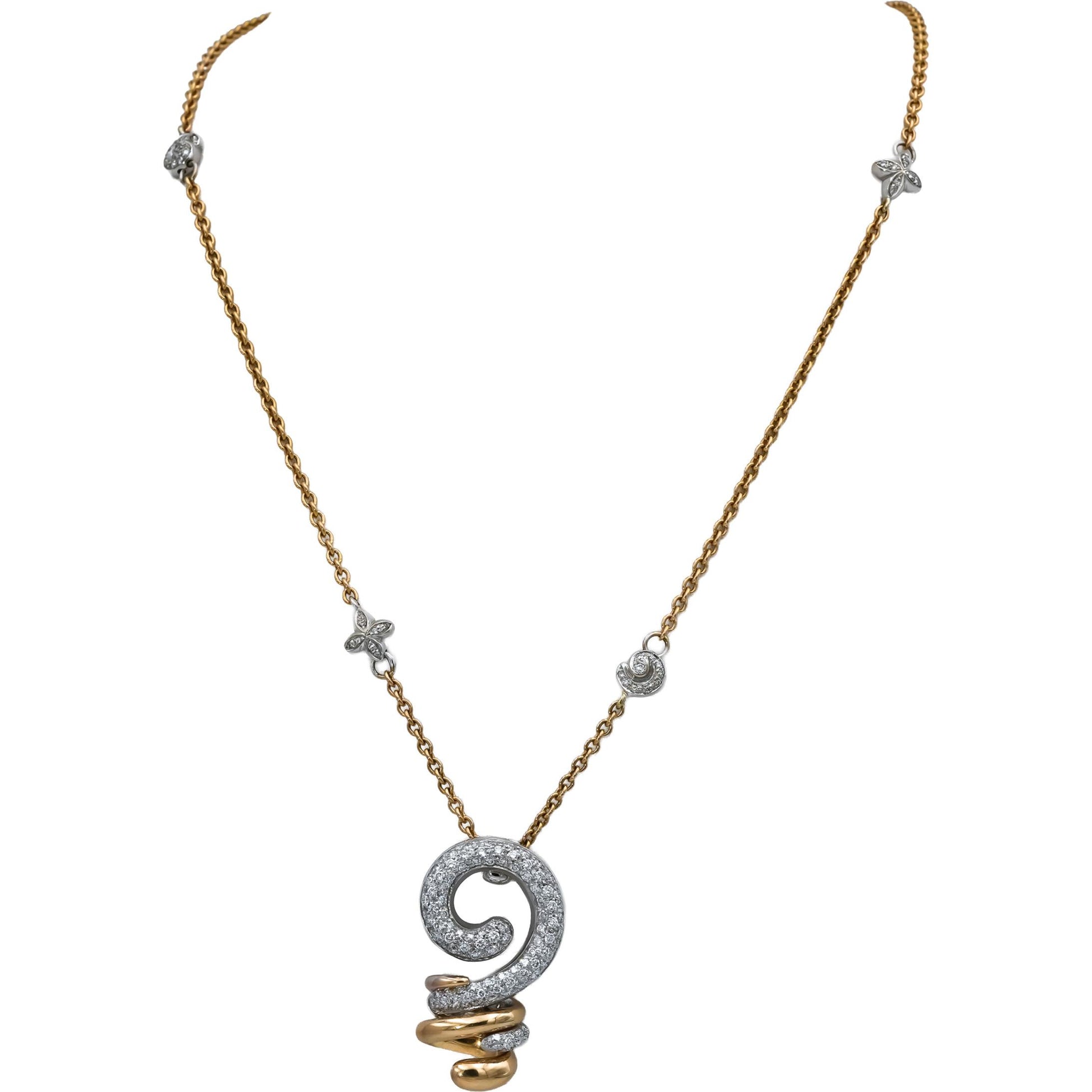 NOUVELLE BAGUE 18k White and Yellow Gold VS Diamond Pendant Necklace 1.50CT