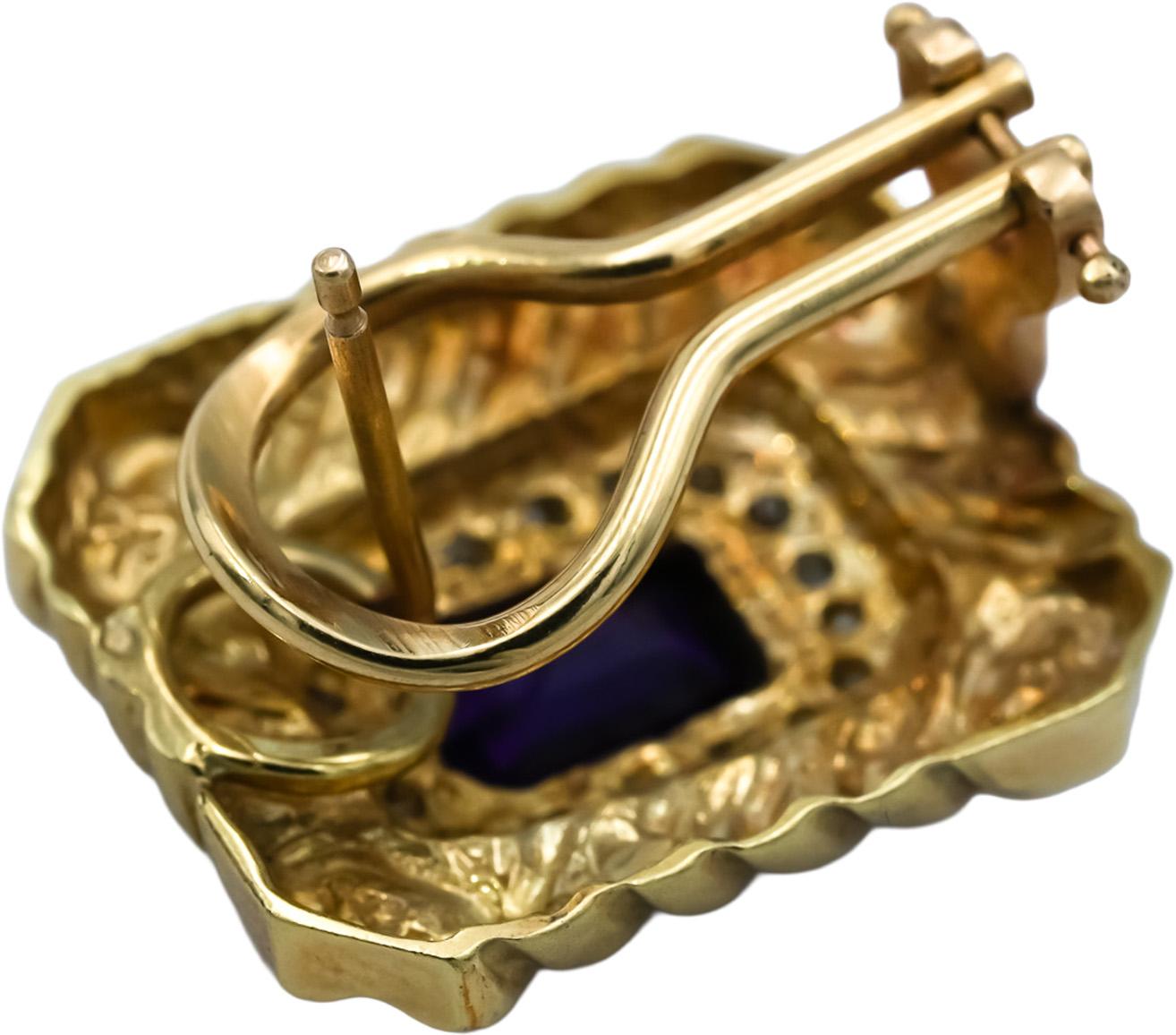 14k Yellow Gold Diamond and Amethyst Earrings 2.55CT