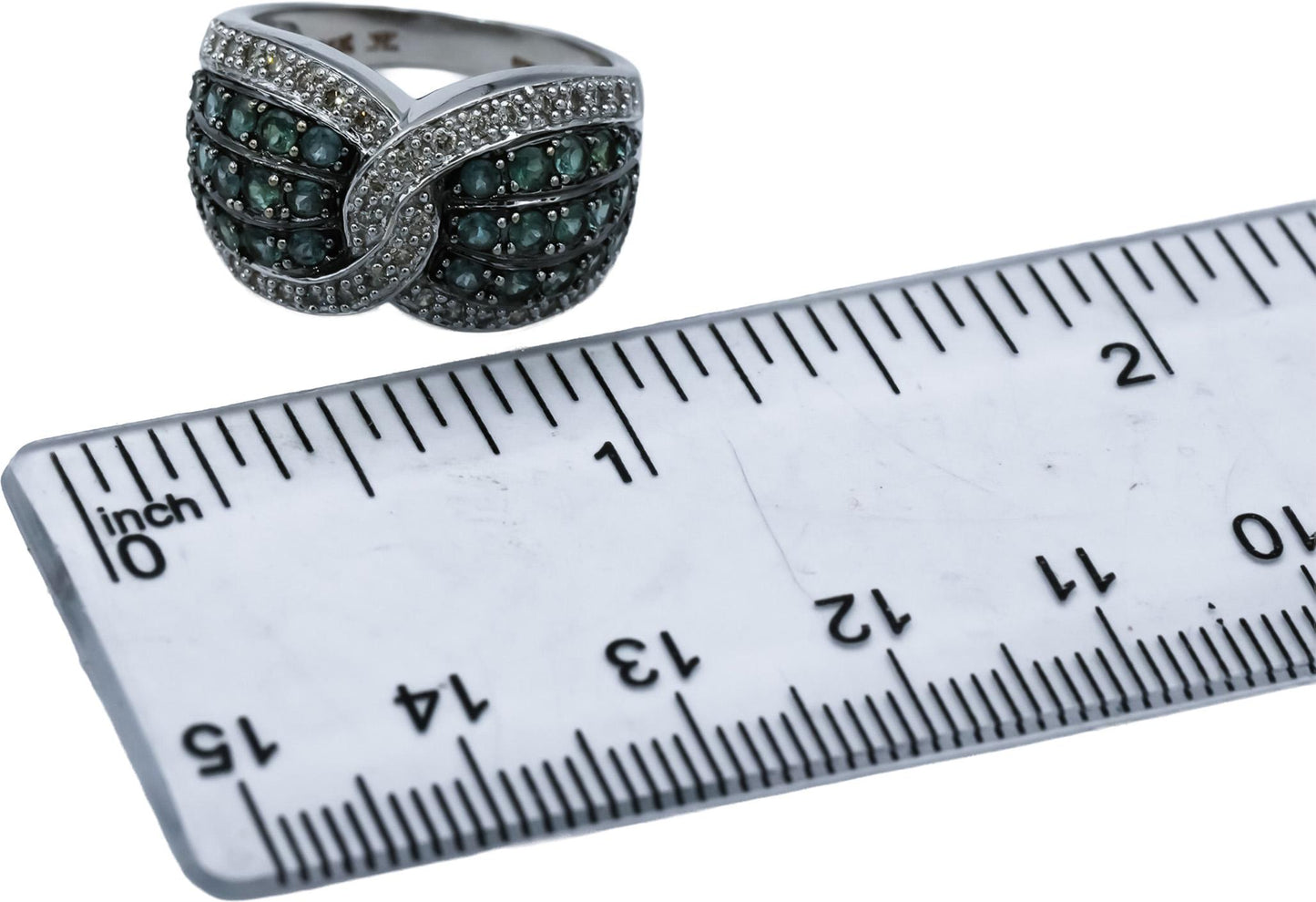 LE VIAN 14k White Gold Diamond and Green Topaz Cluster Ring 1.0CT Size 6