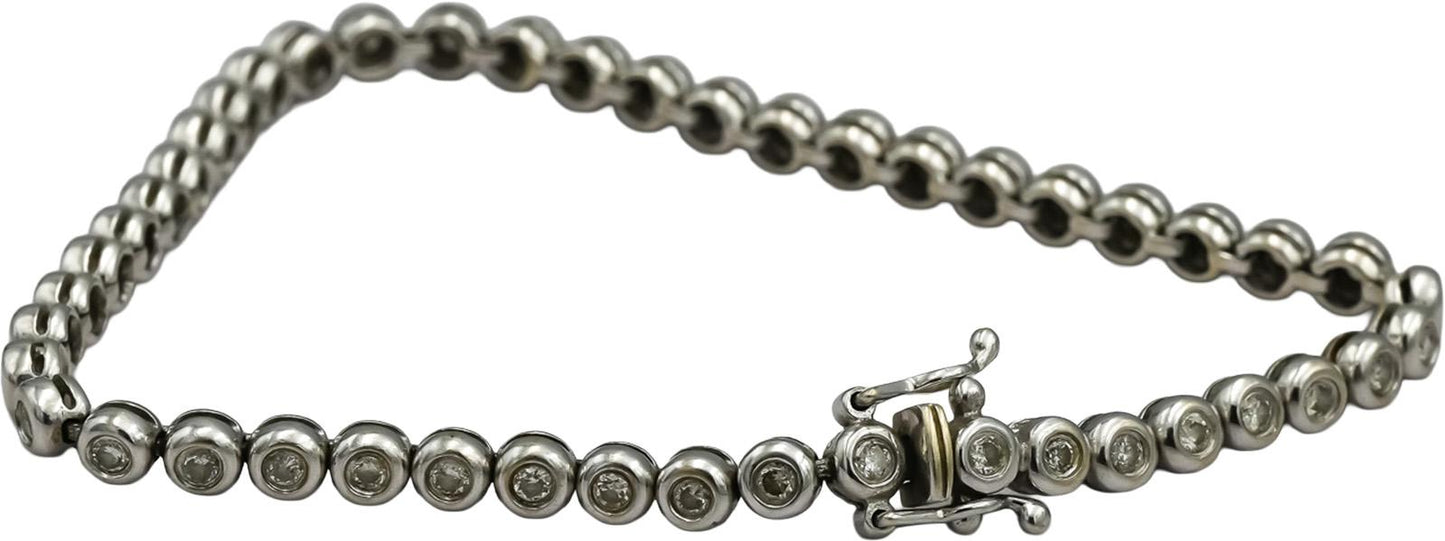 14k White Gold Round Bezel Set Diamond Tennis Bracelet 1.45CT