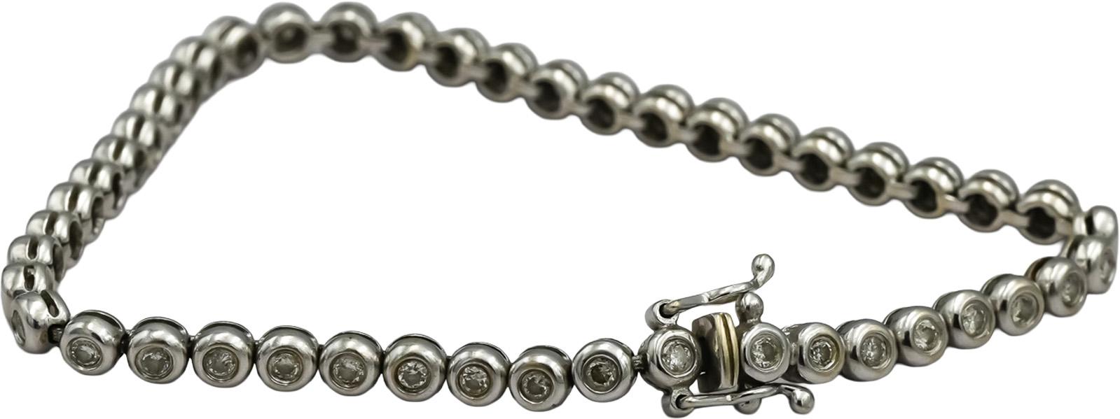 14k White Gold Round Bezel Set Diamond Tennis Bracelet 1.45CT