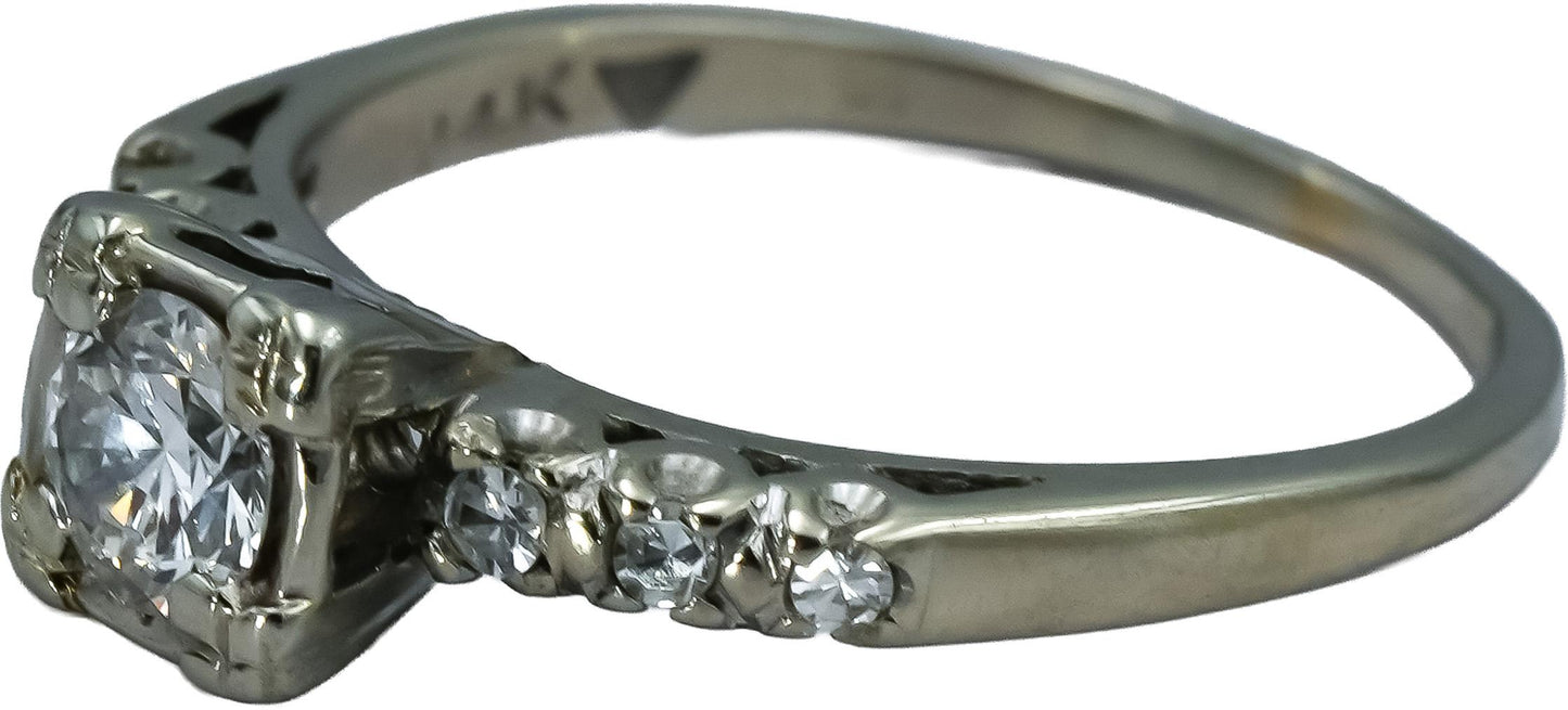 Antique 14k White Gold VS Diamond Ring 0.50CT w/ 0.42CT Center Size 7.25