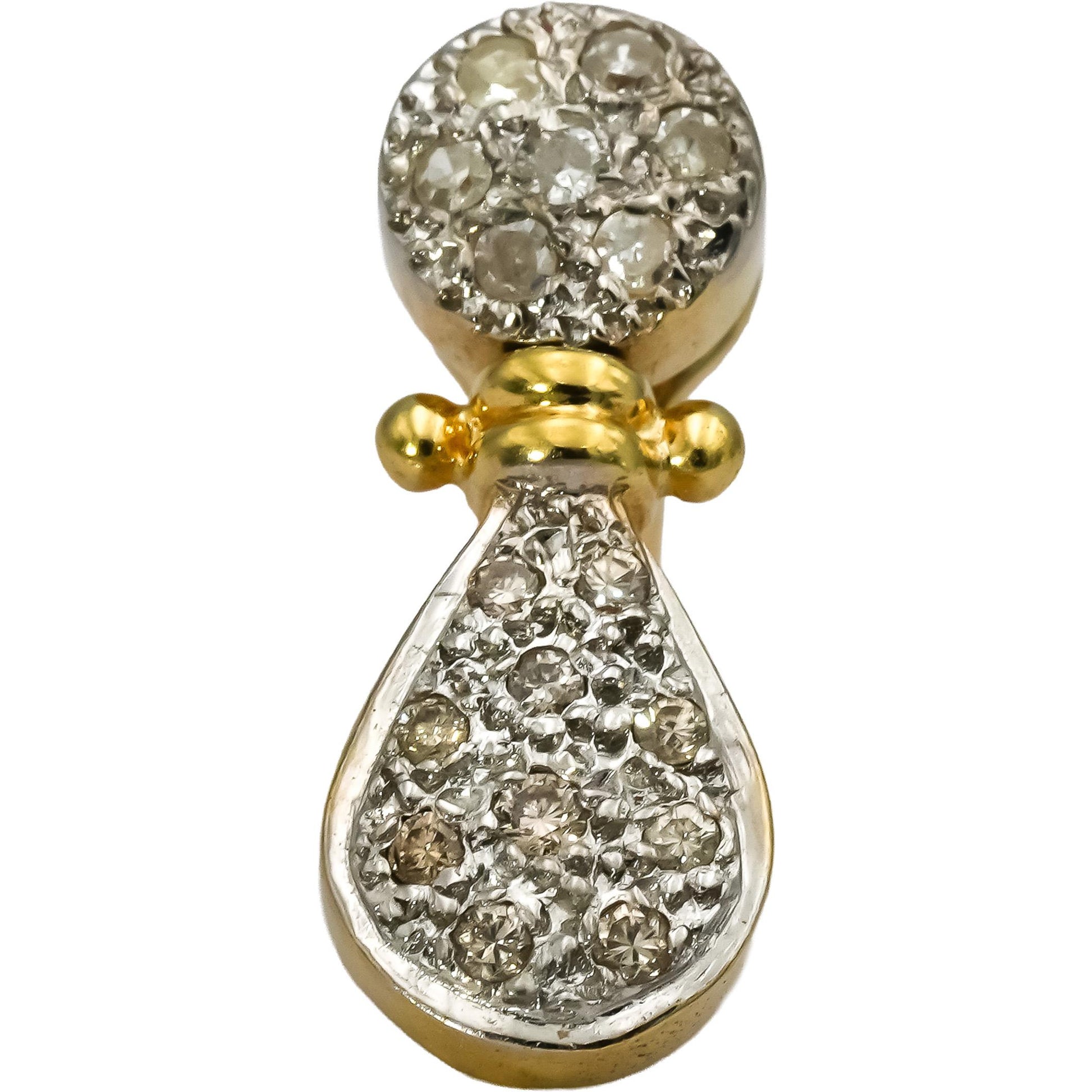 18k Yellow & White Gold Round Diamond Cluster Drop Earrings 0.25CT