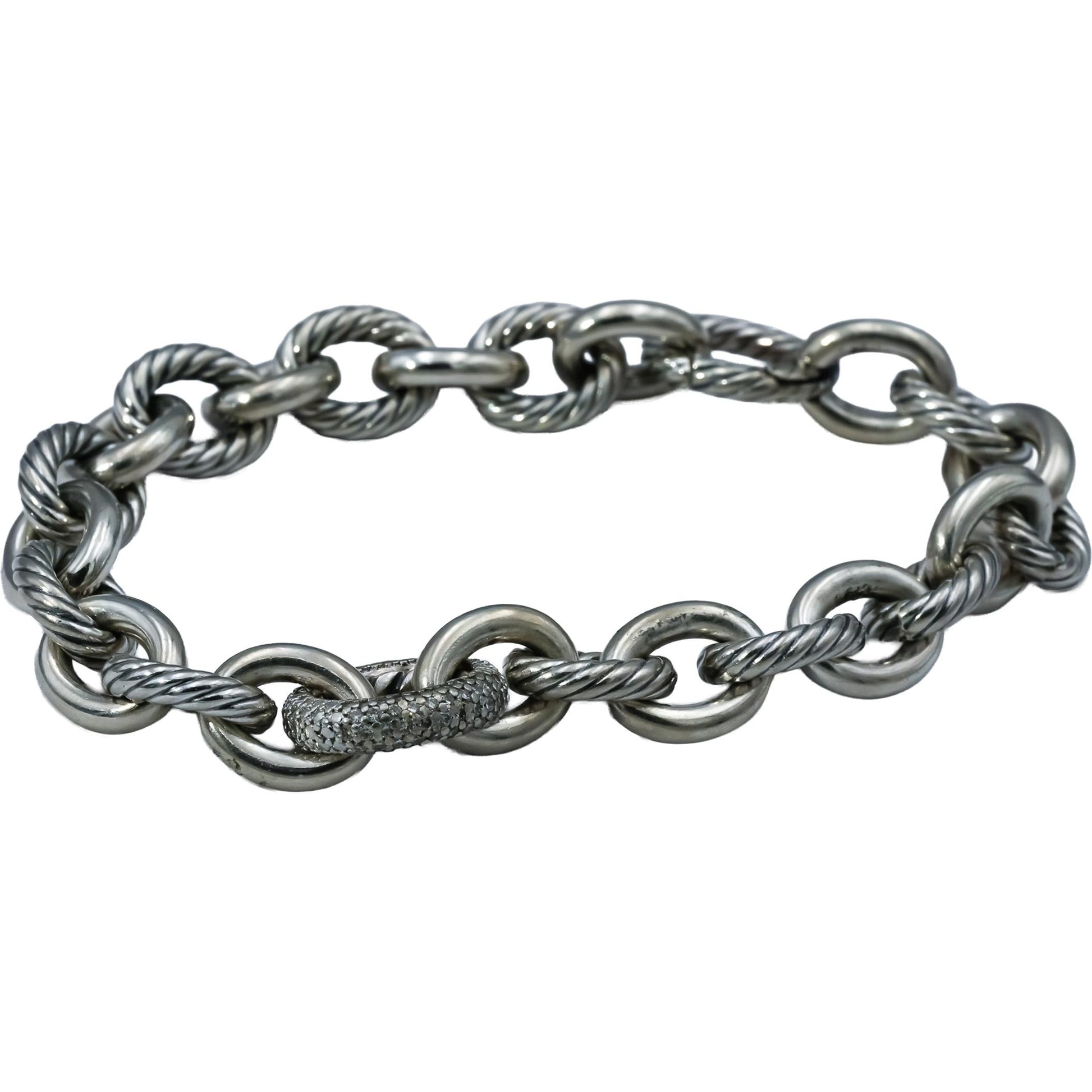 DAVID YURMAN Sterling Silver Diamond Cable Collection Bracelet .25-.35CT
