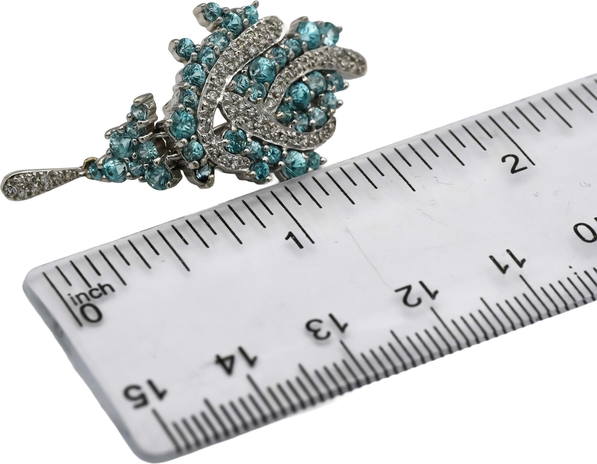14k White Gold Diamond and Aquamarine Cluster Dangle Earrings 2.0CT