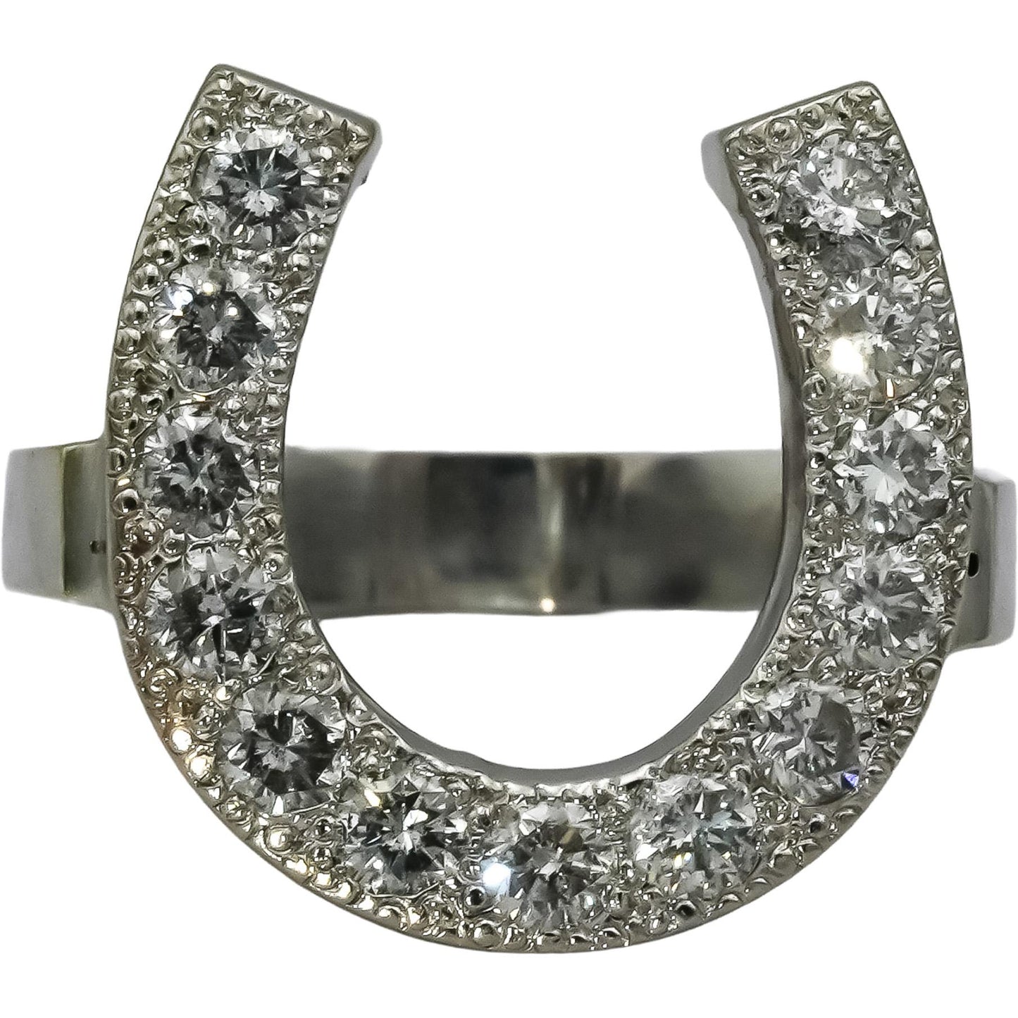 14k White Gold Round Diamond Horse Shoe Ring 0.75CT Size 4.75