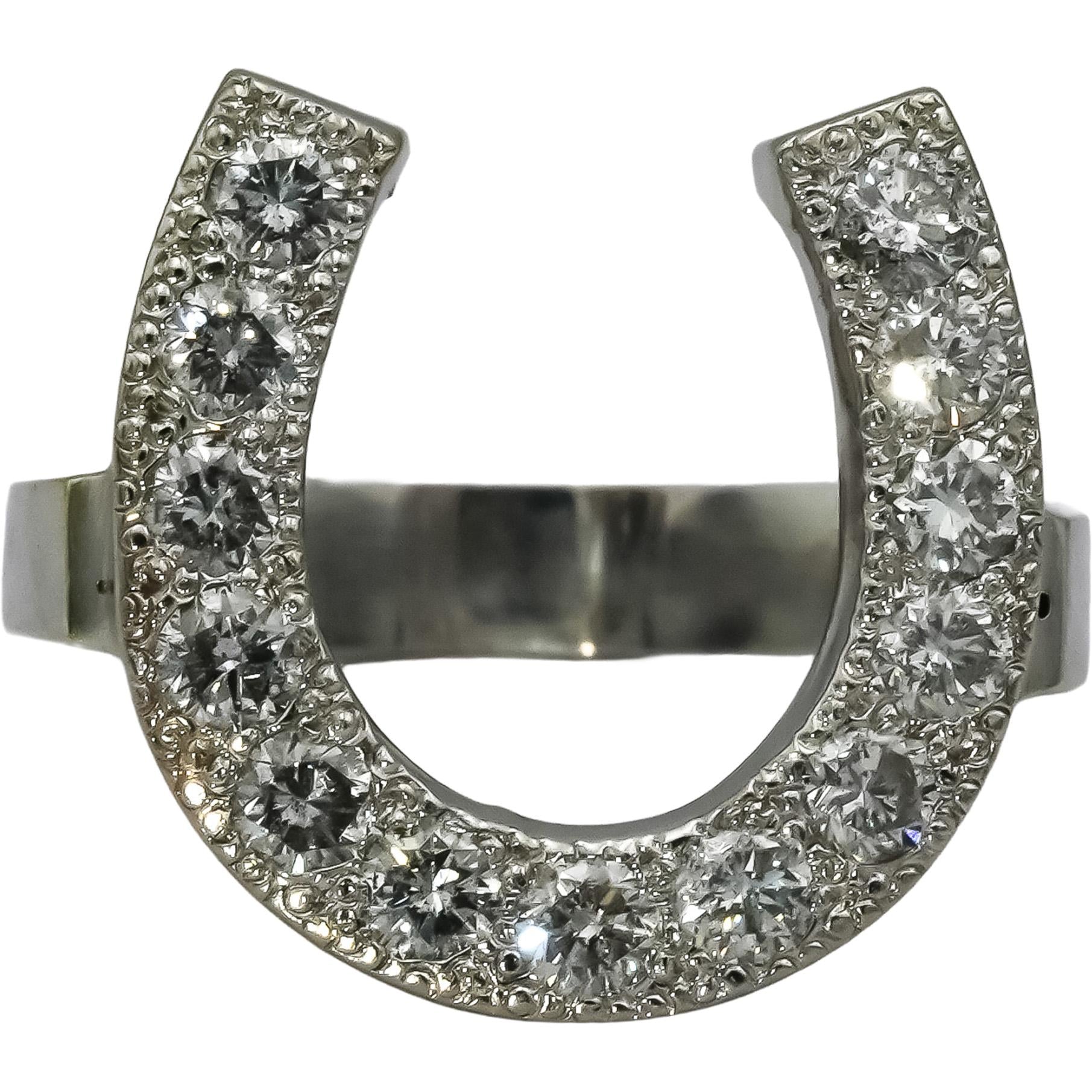 14k White Gold Round Diamond Horse Shoe Ring 0.75CT Size 4.75