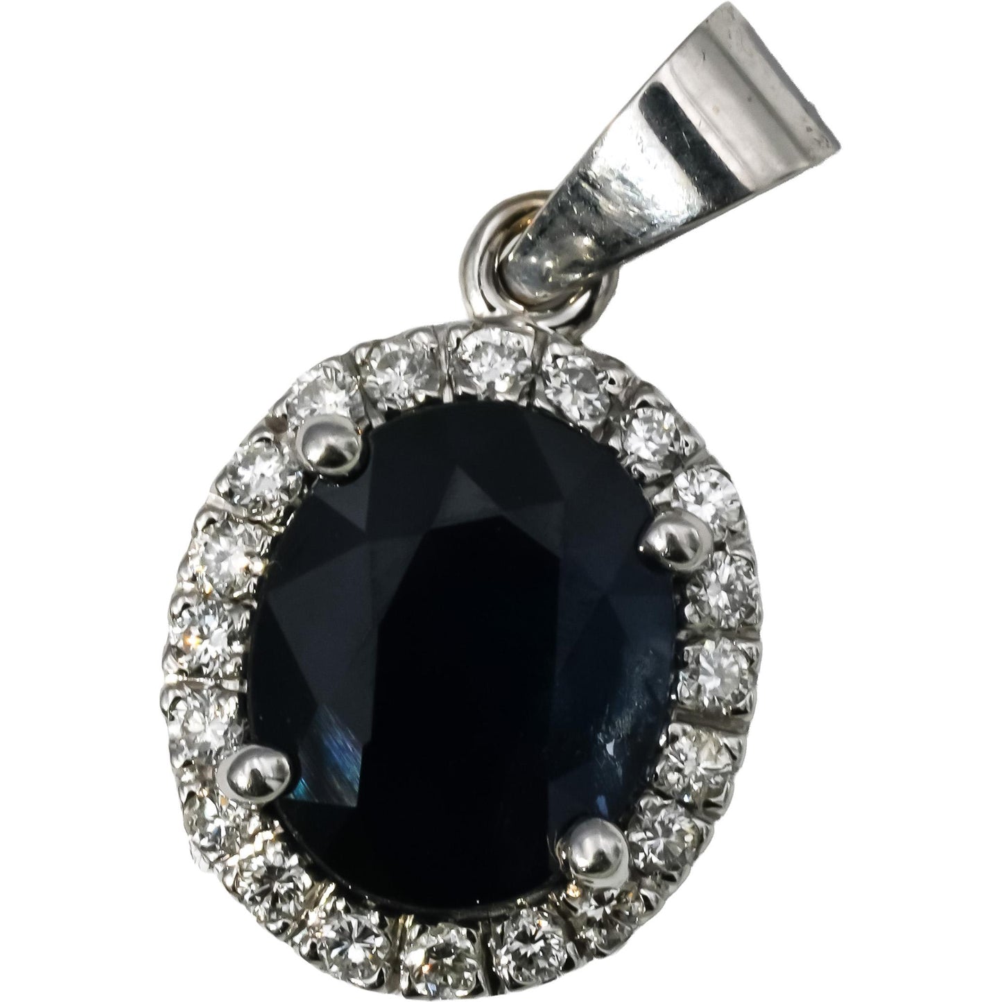 14k White Gold VS Round Diamond and Oval Sapphire Pendant 3.95CT
