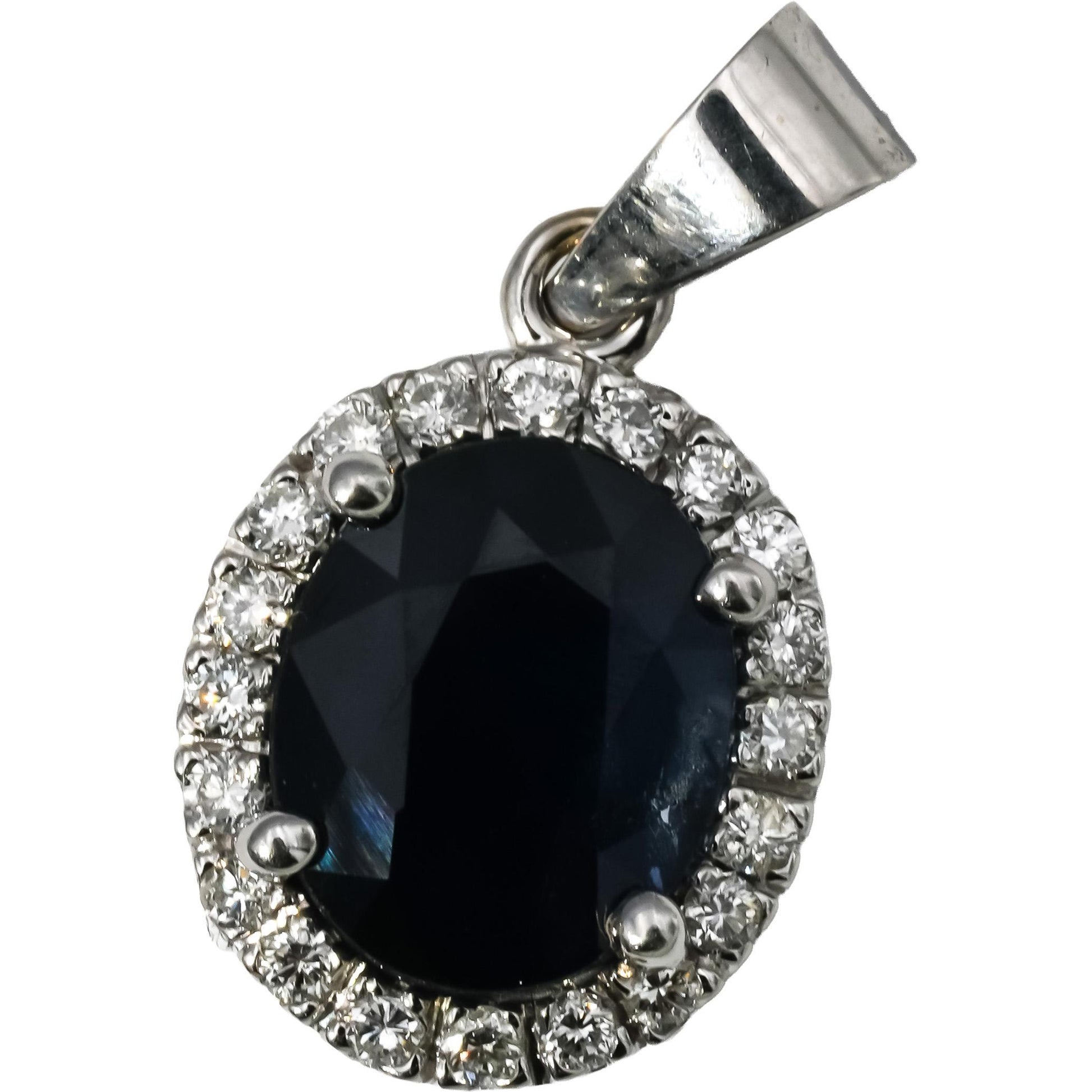 14k White Gold VS Round Diamond and Oval Sapphire Pendant 3.95CT