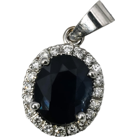 14k White Gold VS Round Diamond and Oval Sapphire Pendant 3.95CT