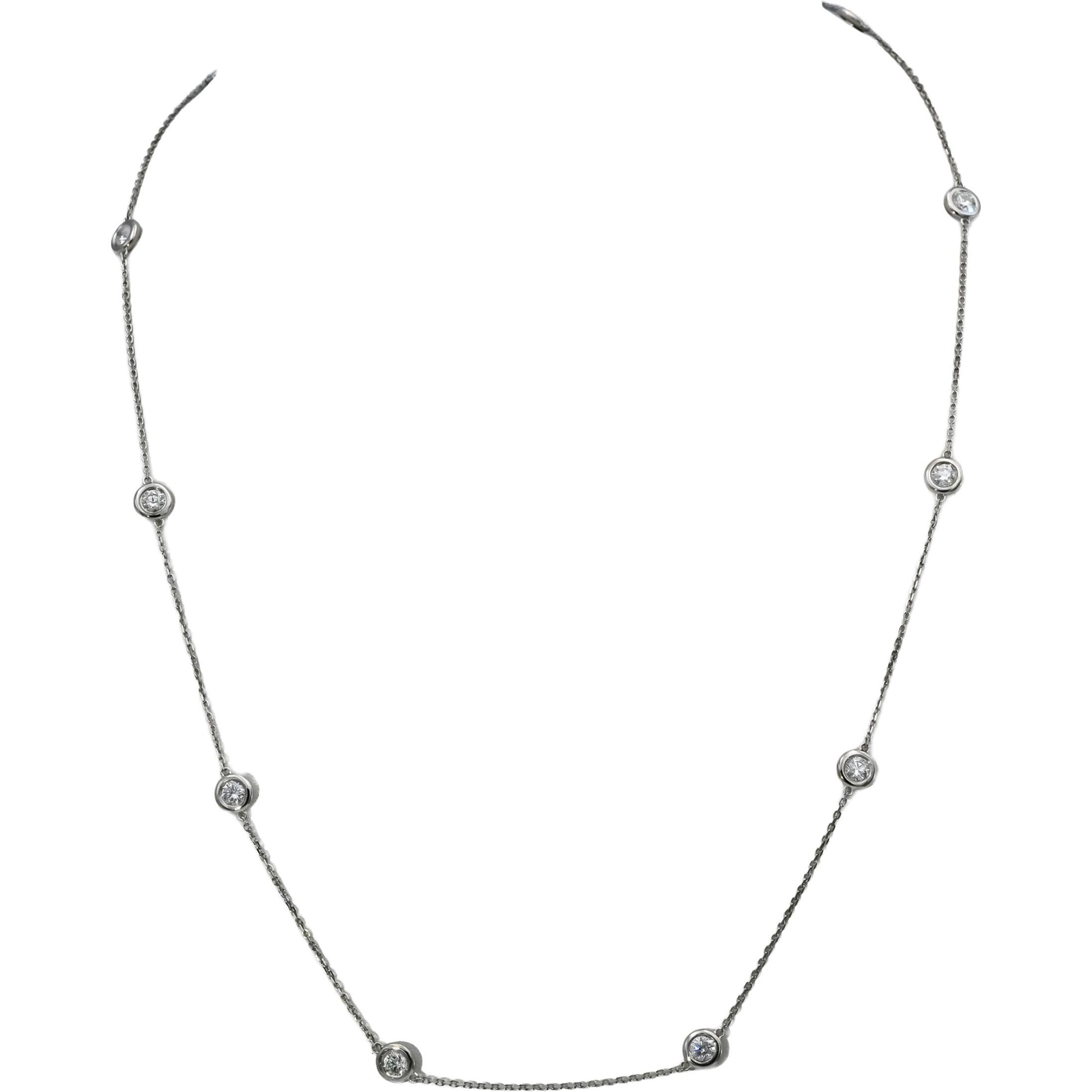 Platinum Round Diamonds By The Yard Chain Necklace 1.15CT 10 Pieces