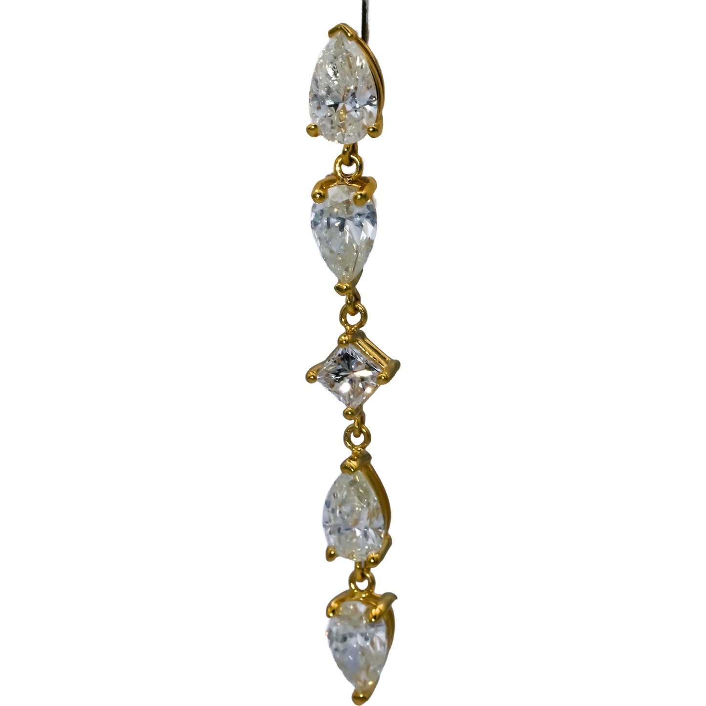 14k Yellow Gold Pear and Princess Cut Diamond Dangle Earrings 4.79CT