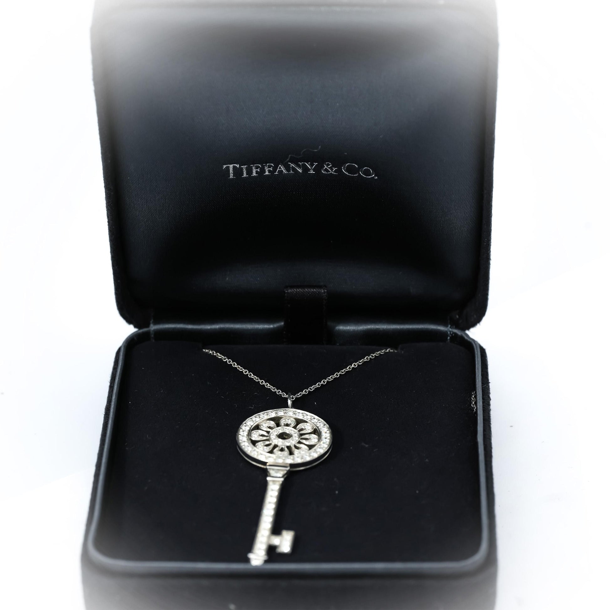 TIFFANY & CO. Platinum and 18k Gold Diamond Petals Key Pendant Necklace 1.18CT