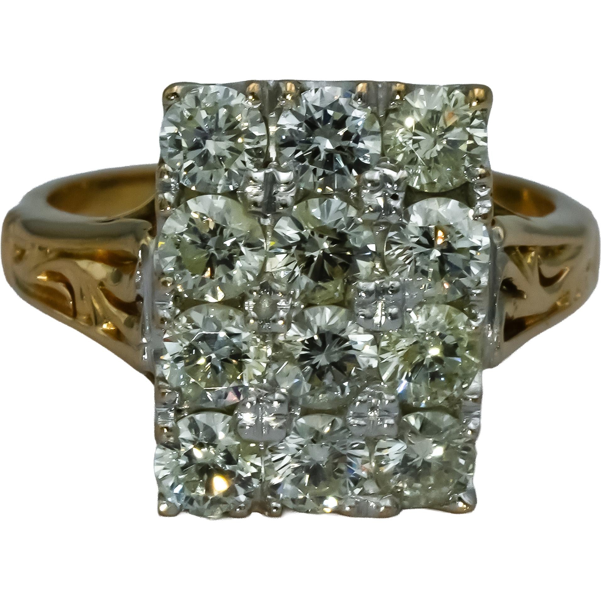18k Yellow Gold Round Diamond Cluster Cocktail Ring 2.0CT Size 6.5