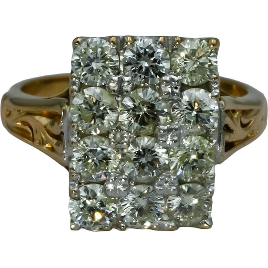 18k Yellow Gold Round Diamond Cluster Cocktail Ring 2.0CT Size 6.5