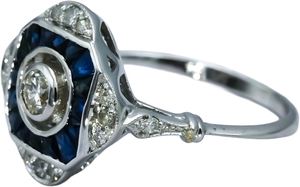 Antique 18k White Gold Diamond and Sapphire Ring 0.25CT Size 7