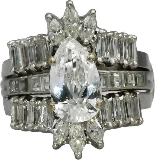 14k White Gold Mixed Cut Diamond Bridal Set Ring 3.60CT w/ 2.10CT Center Size 7