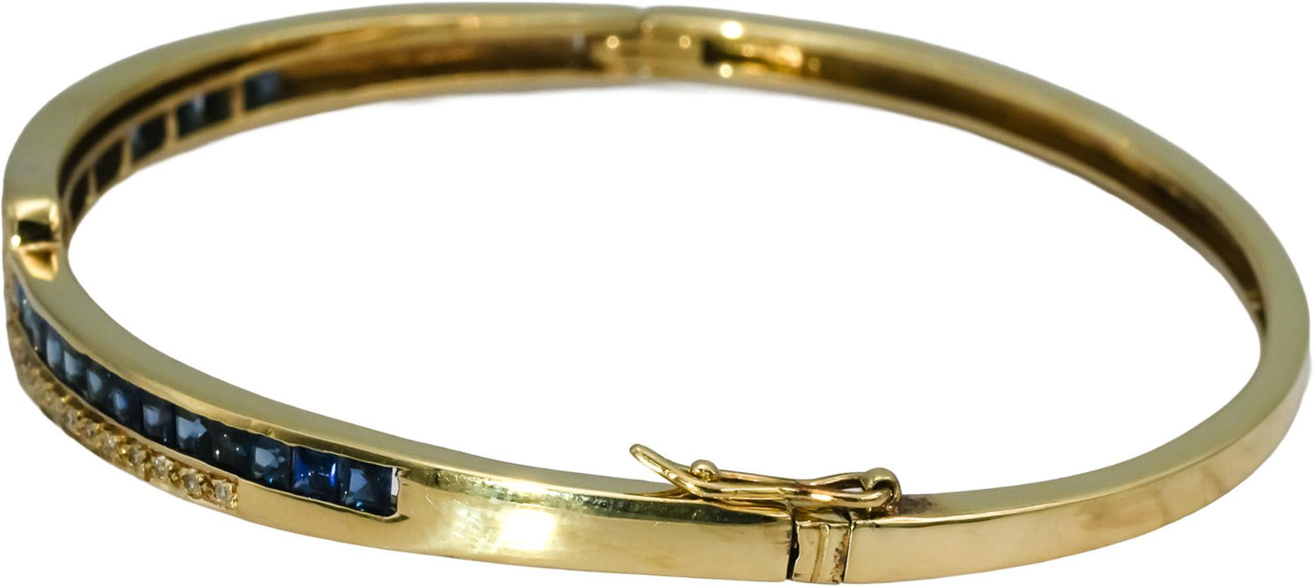 14k Yellow Gold Diamond and Blue Sapphire Bangle Bracelet 2.50CT