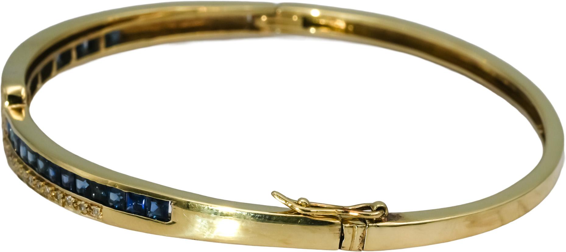 14k Yellow Gold Diamond and Blue Sapphire Bangle Bracelet 2.50CT