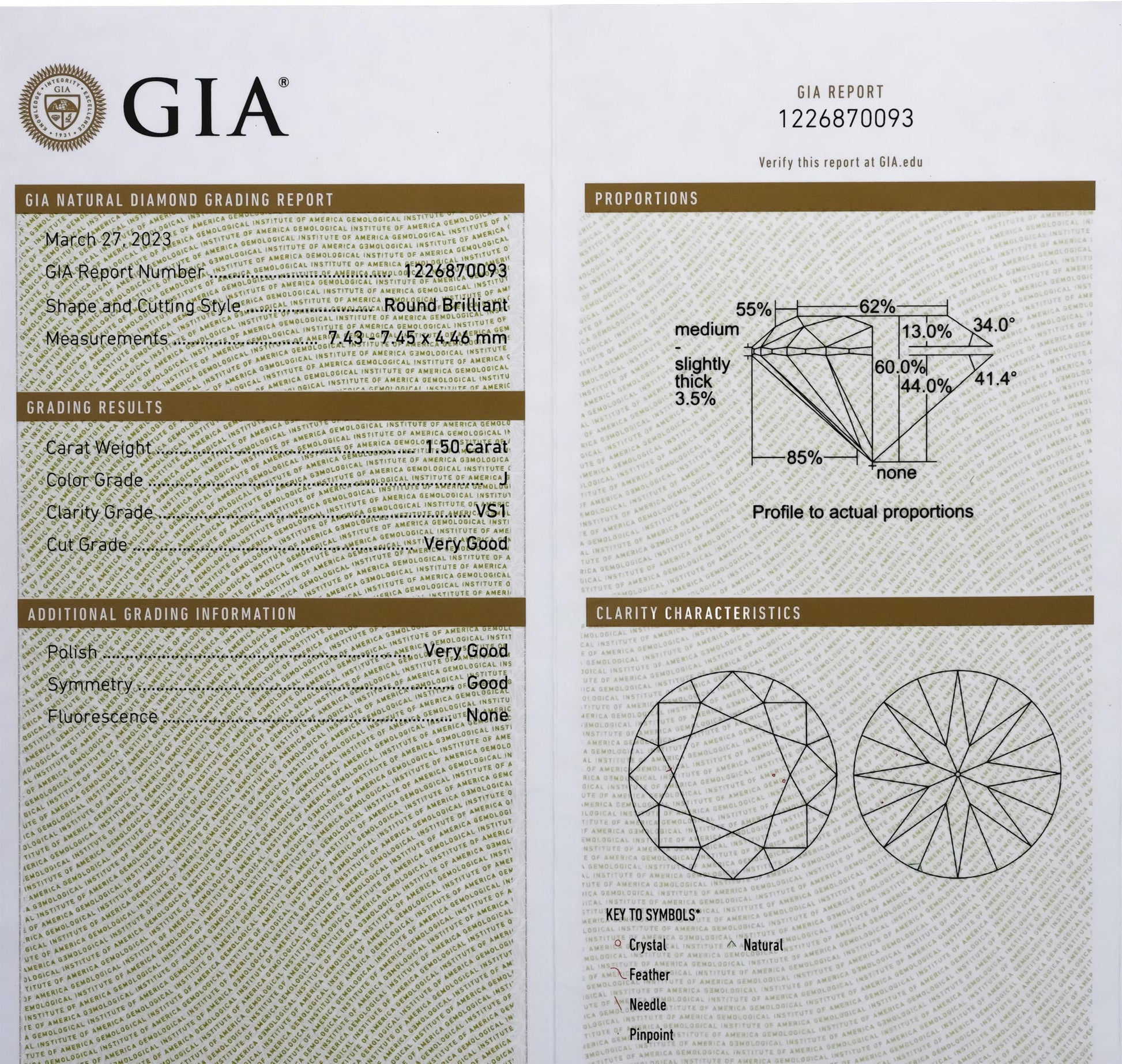 GIA Certified VS1/J Round Cut Natural Diamond Loose Stone 1.50CT