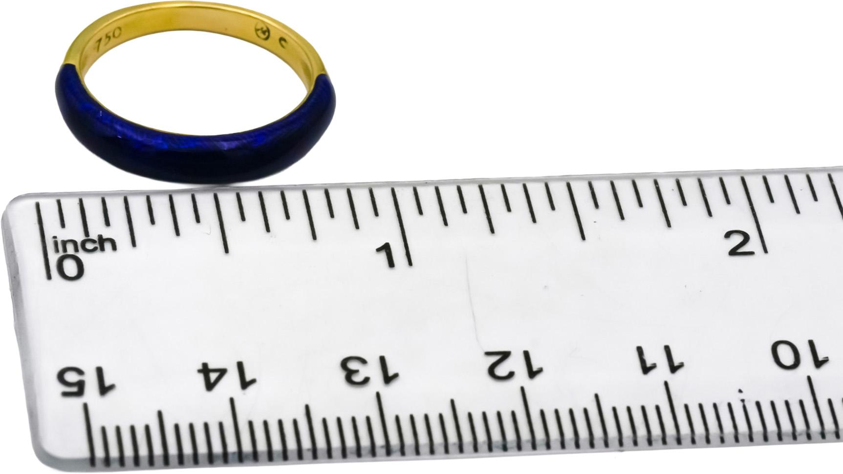 HIDALGO 18k Yellow Gold Blue Enamel Band Ring Size 6.25